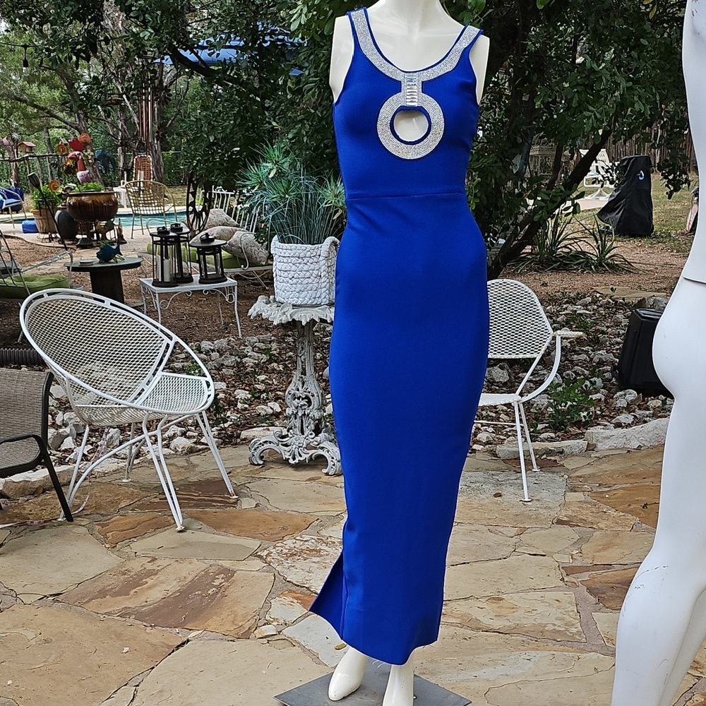New W Tags STUDIO NOVA BLUE Attention Holding Bandage Maxi Dress Small